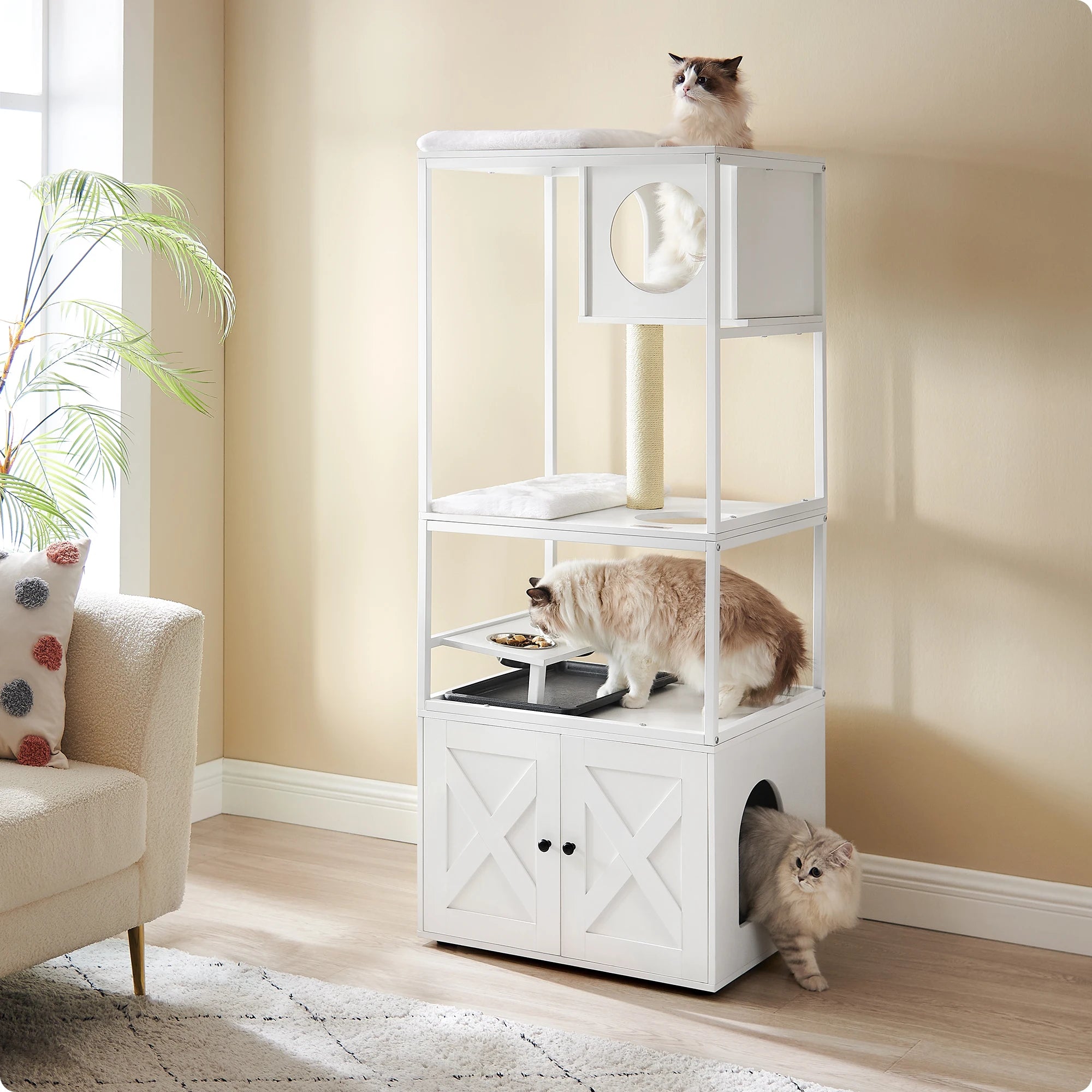 Feandrea - 3-in-1 Kattenmeubel met Krabpaal, Kattenbakkast en Slaapplaats